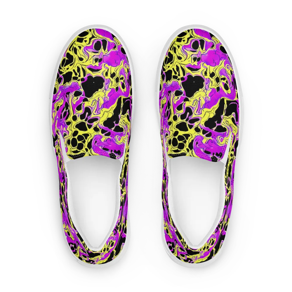 Blacklight Swirl on Men's Slip-On Canvas Shoes — Front