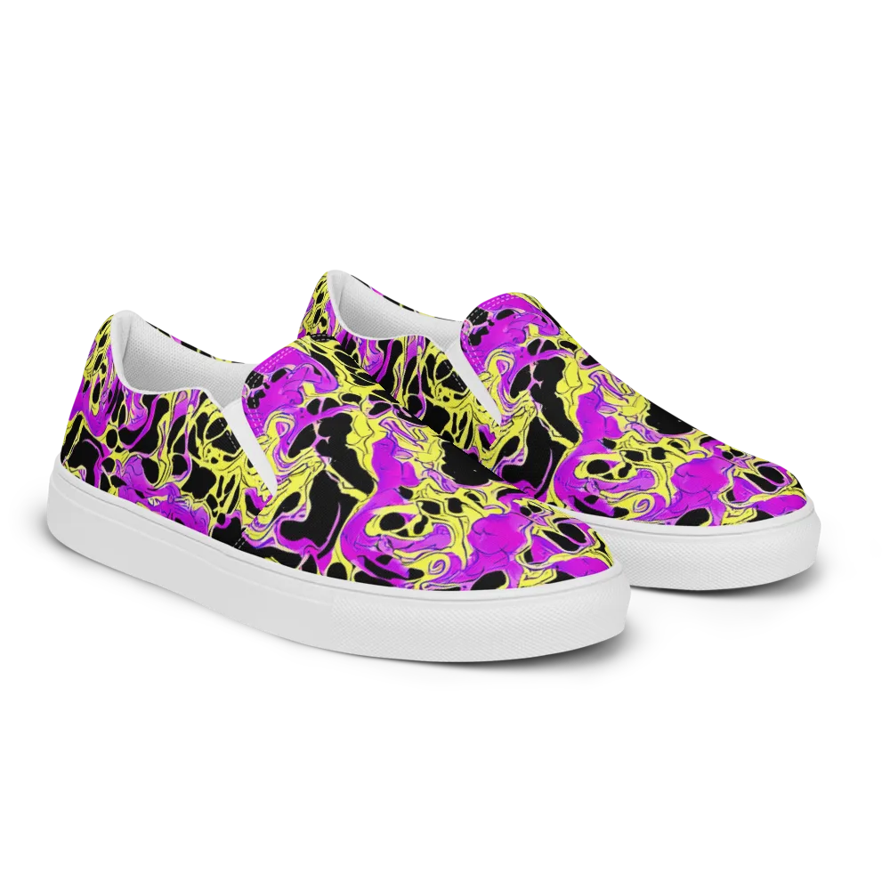 Blacklight Swirl on Men's Slip-On Canvas Shoes — Right Front