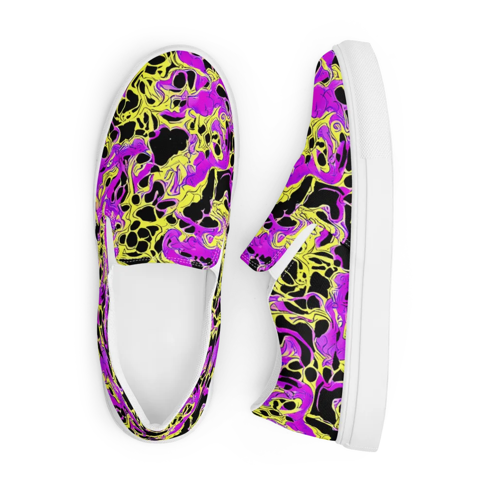 Blacklight Swirl on Men's Slip-On Canvas Shoes — Front