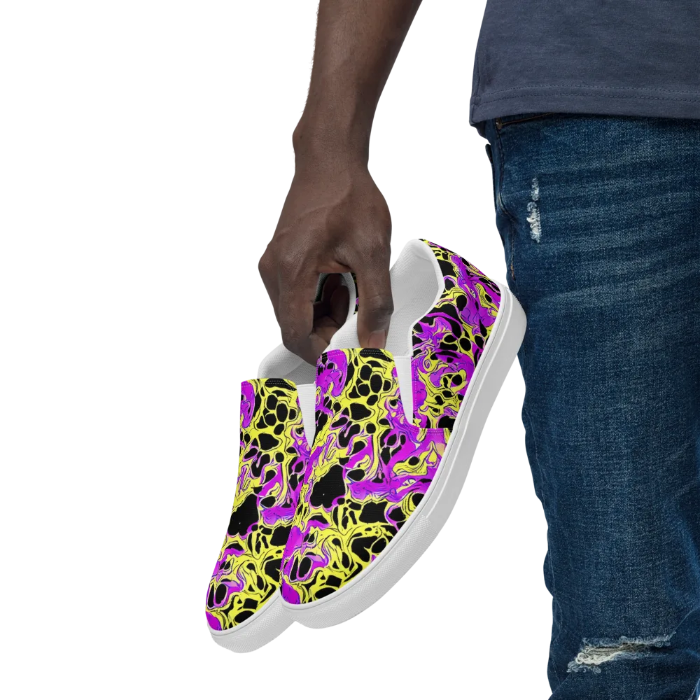 Blacklight Swirl on Men's Slip-On Canvas Shoes — Left Front