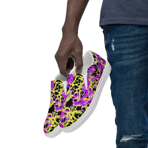 Blacklight Swirl on a Men's Slip-On Canvas Shoes