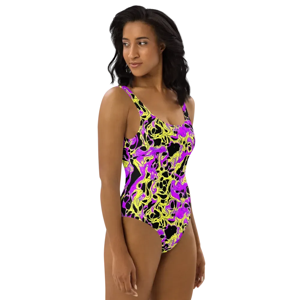 Blacklight Swirl on One-Piece Swimsuit — Right