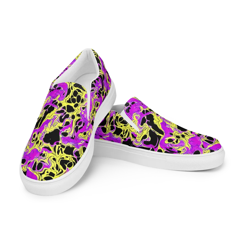 Blacklight Swirl on Women's Slip-On Canvas Shoes — Left Front