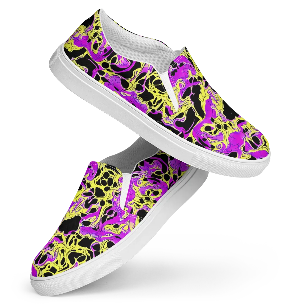 Blacklight Swirl on Women's Slip-On Canvas Shoes — Front