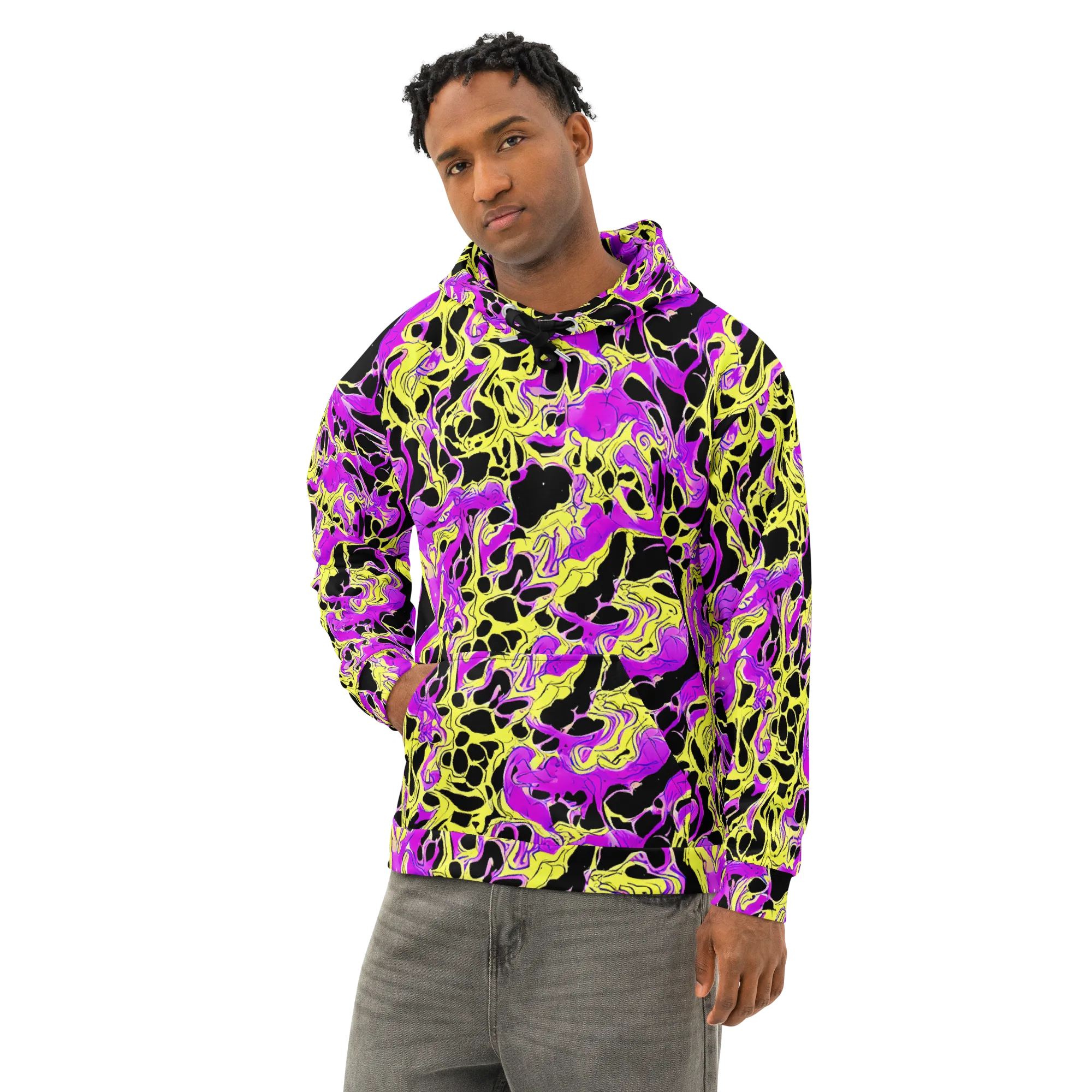 Blacklight Swirl on Cotton Hoodie — Left Front