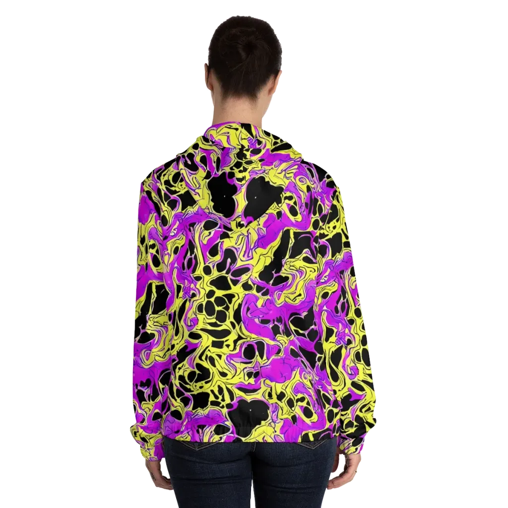 Blacklight Swirl on Women's Full-Zip Hoodie — Back On Person