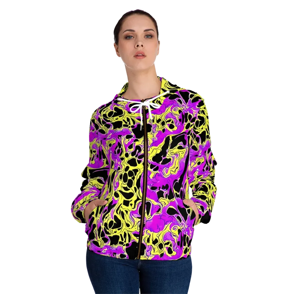 Blacklight Swirl on Women's Full-Zip Hoodie — Front On Person