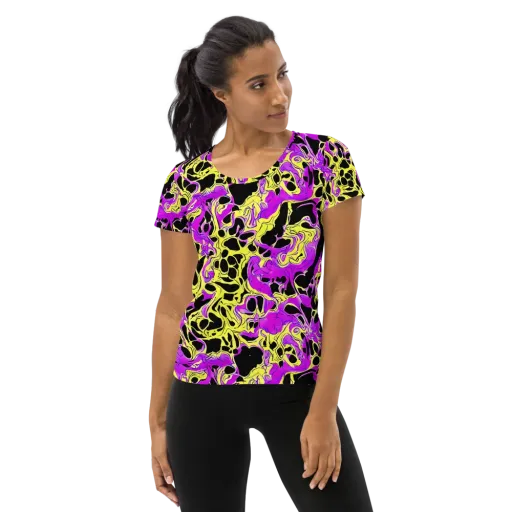 Blacklight Swirl on a Women's Athletic T-Shirt
