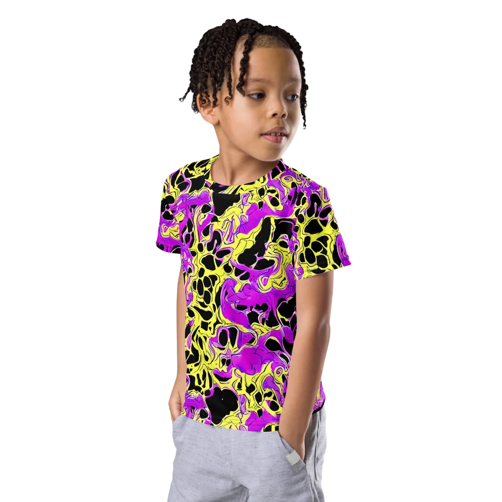 Blacklight Swirl on Kids Crew Neck T-Shirt — Left Front