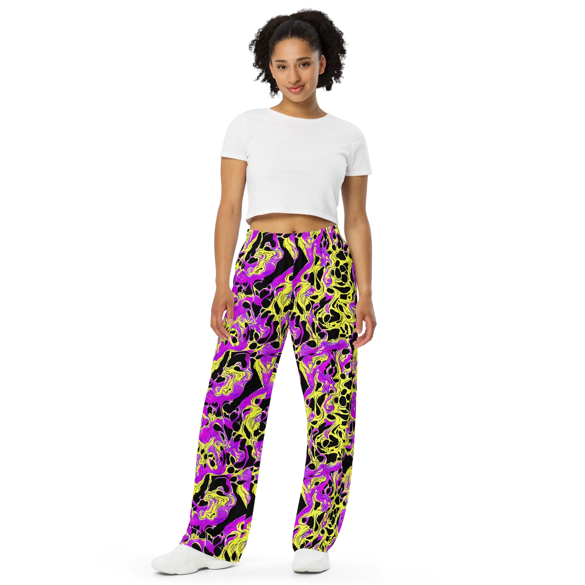 Blacklight Swirl on Wide-Leg Pants — Front