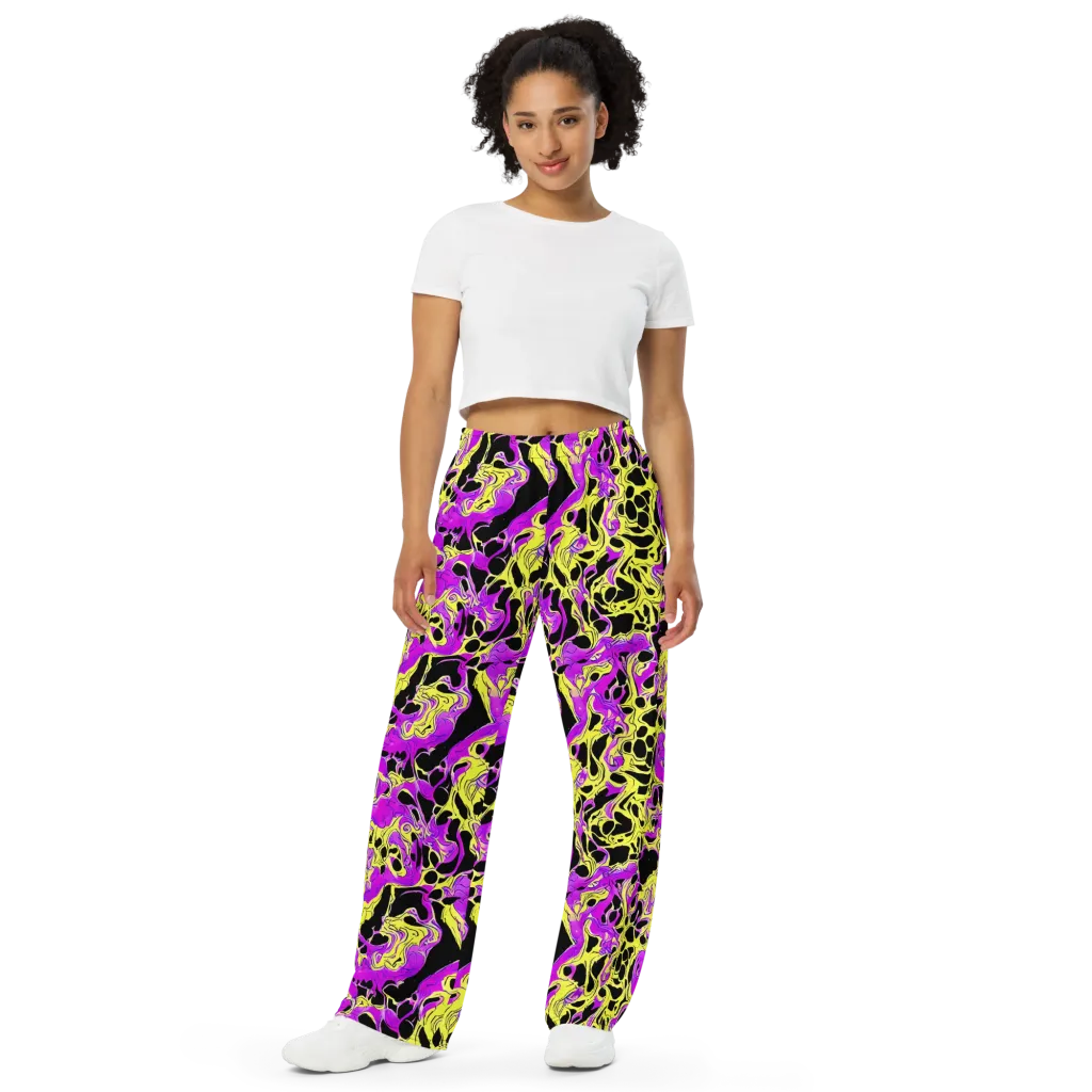 Blacklight Swirl on Wide-Leg Pants — Front