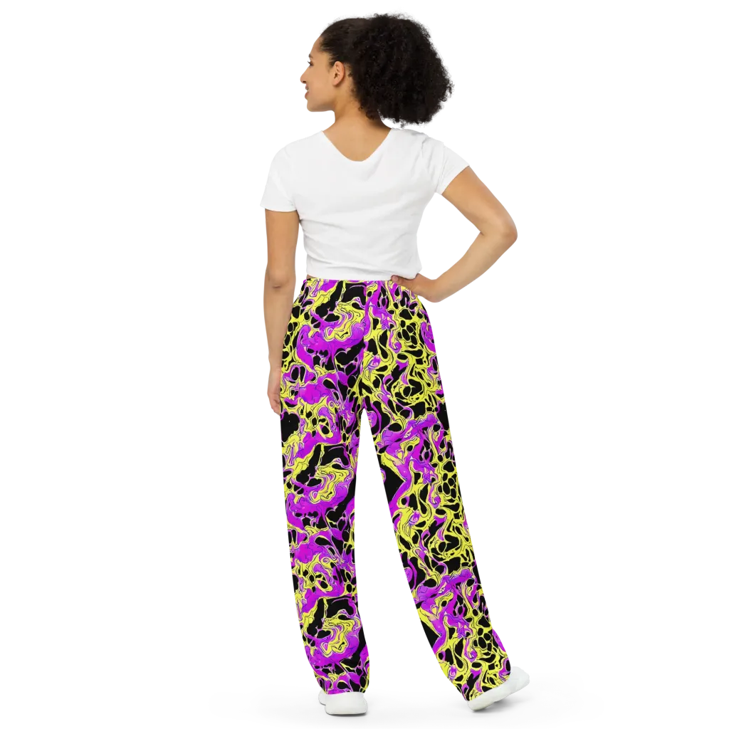 Blacklight Swirl on Wide-Leg Pants — Back