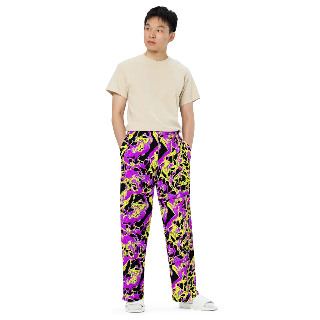 Blacklight Swirl on Wide-Leg Pants — Front