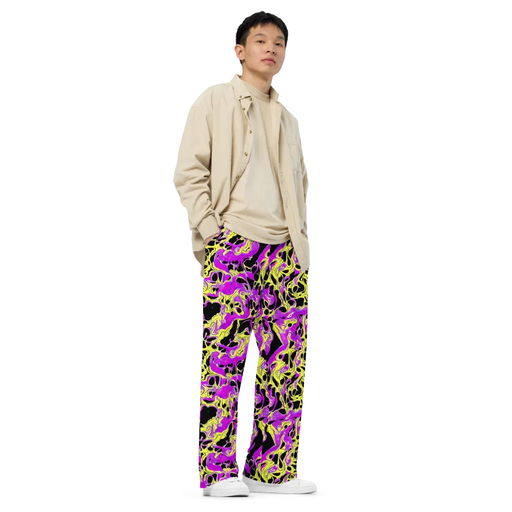 Blacklight Swirl on Wide-Leg Pants — Right Front