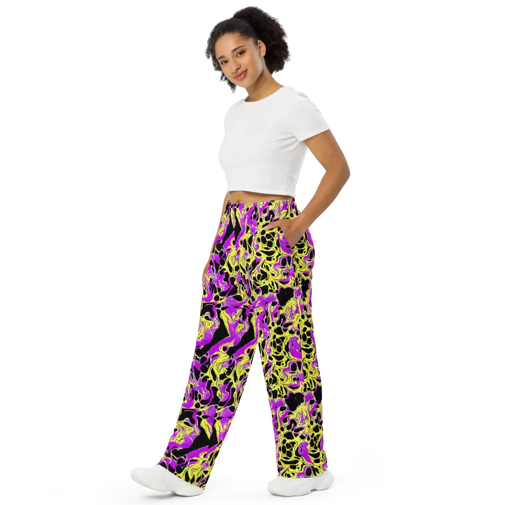 Blacklight Swirl on Wide-Leg Pants — Left Front