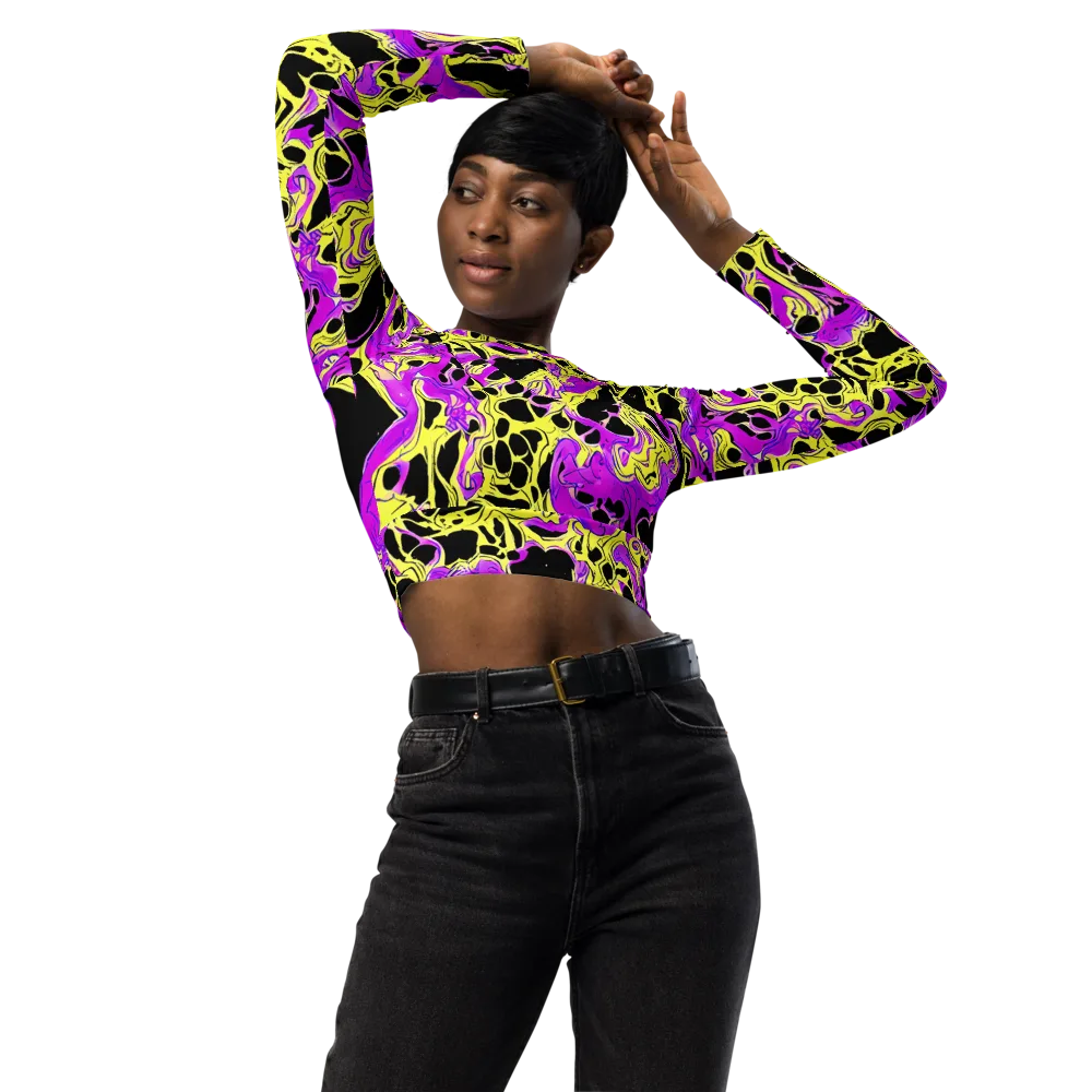 Blacklight Swirl on Long Sleeve Crop Top — Front
