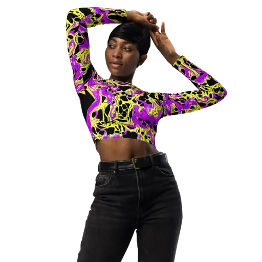 Blacklight Swirl on a Long Sleeve Crop Top