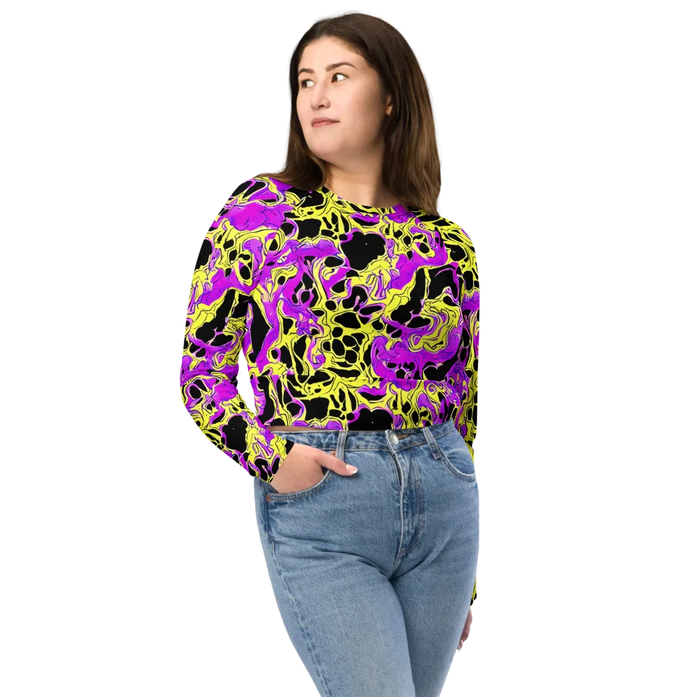 Blacklight Swirl on Long Sleeve Crop Top — Front