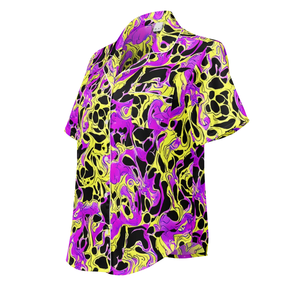 Blacklight Swirl on Women's Short Sleeve Pajama Top — Left Front