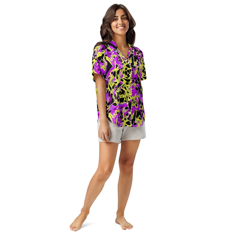 Blacklight Swirl on Women's Short Sleeve Pajama Top — Front