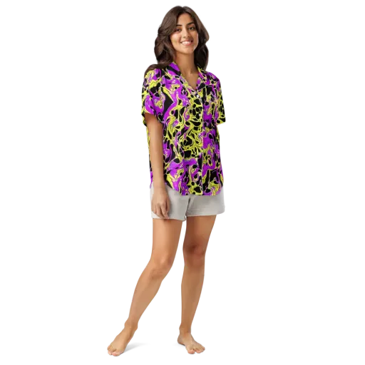 Blacklight Swirl on a Women's Short Sleeve Pajama Top