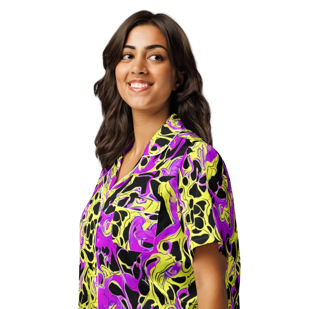 Blacklight Swirl on Women's Short Sleeve Pajama Top — Left Front