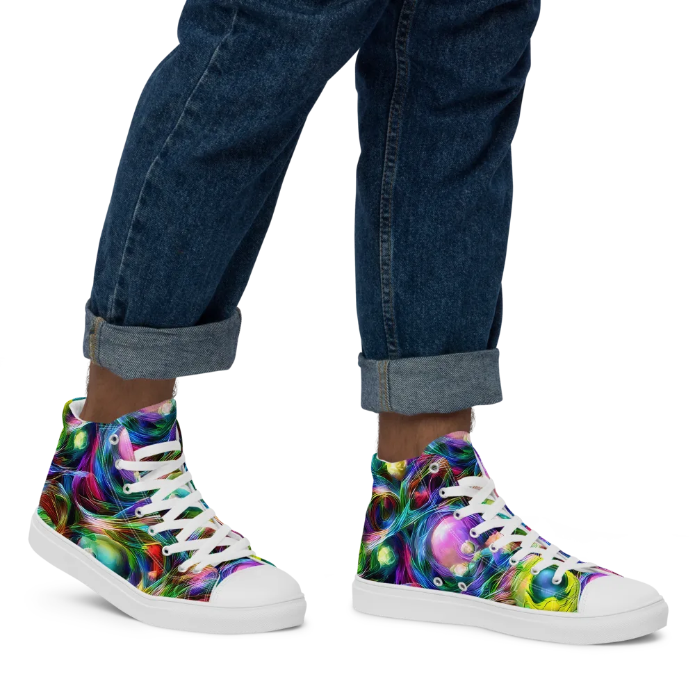 Psychedelic Velvet on Men's High Top Canvas Shoes — Right