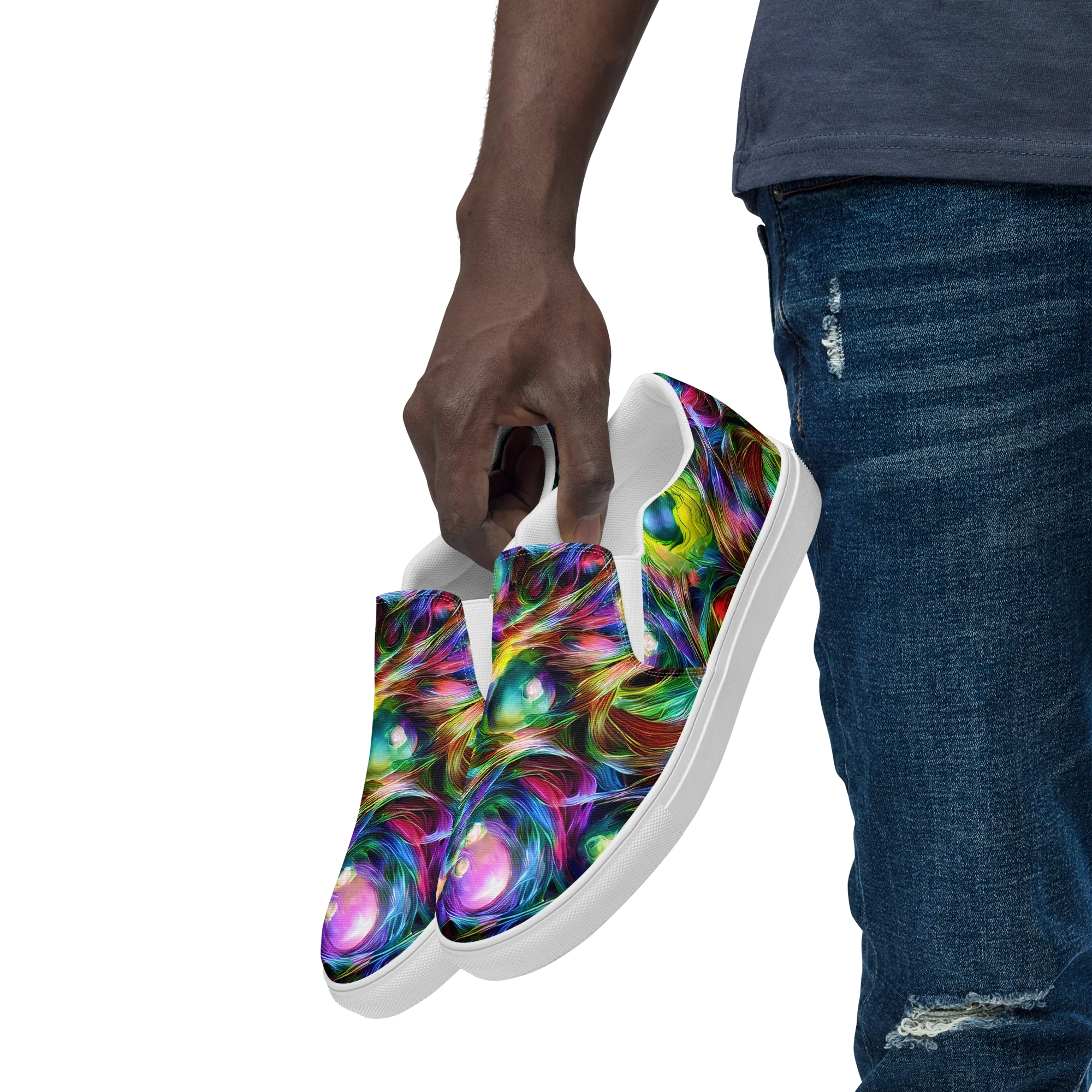 Psychedelic Velvet on Men's Slip-On Canvas Shoes — Left Front