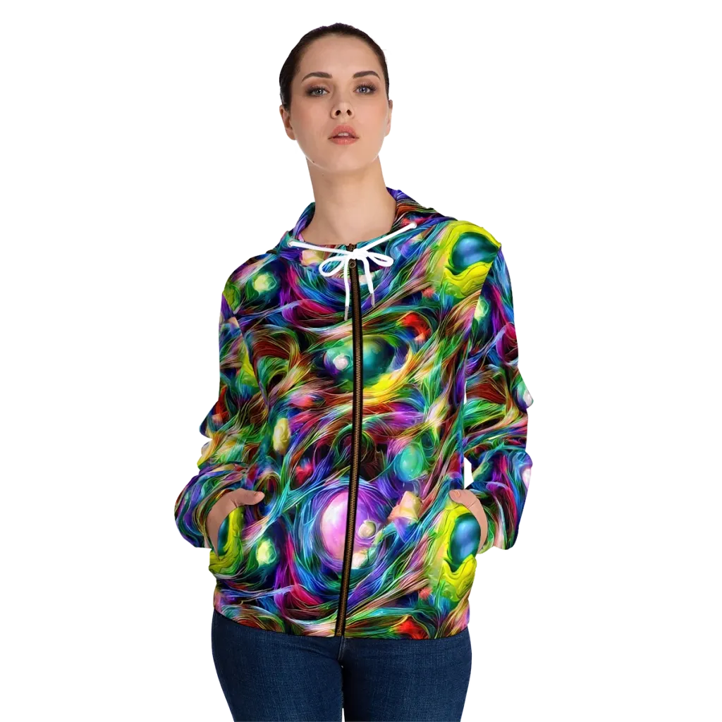 Psychedelic Velvet on Women's Full-Zip Hoodie — Front On Person