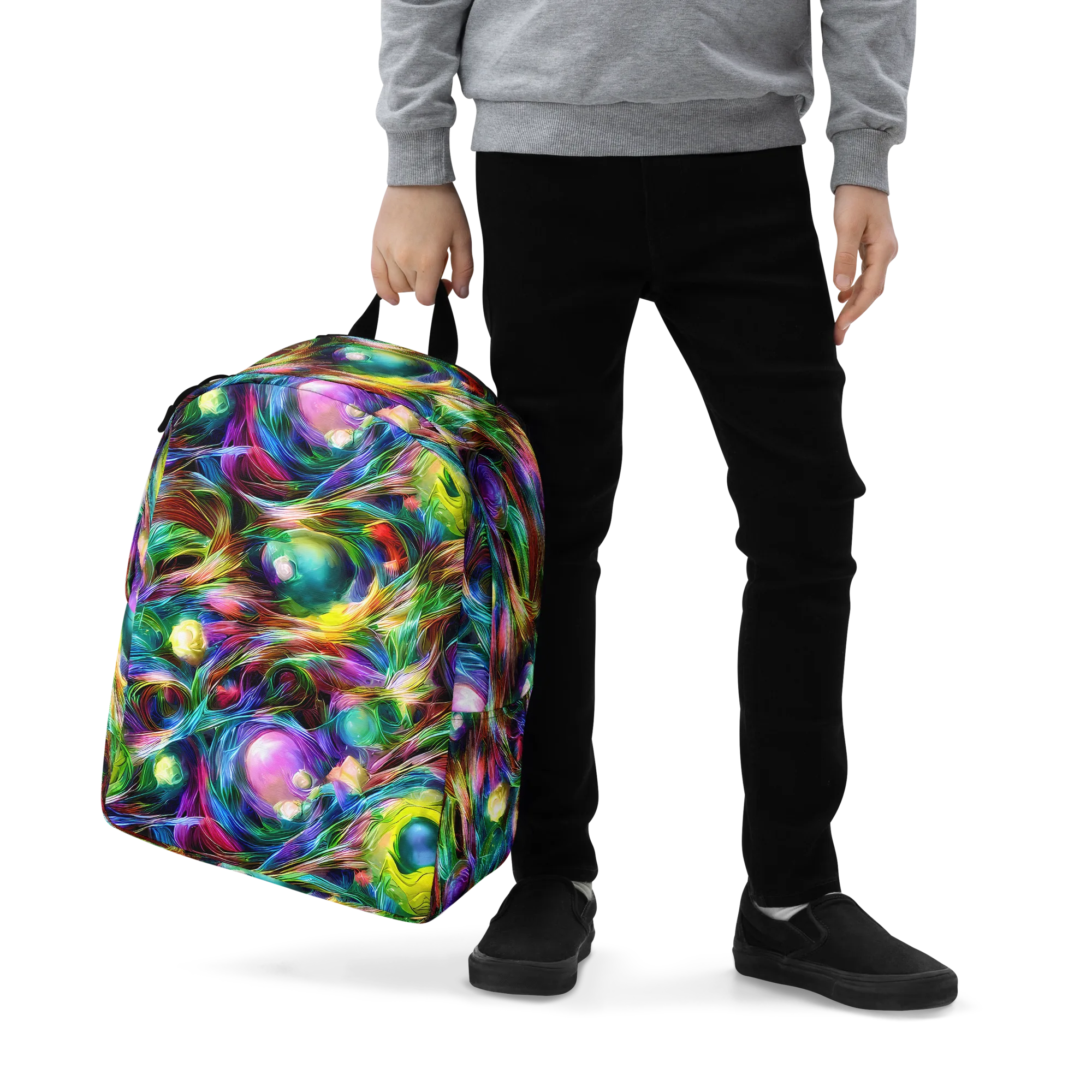 Psychedelic Velvet on Minimalist Backpack — Zoomed-in