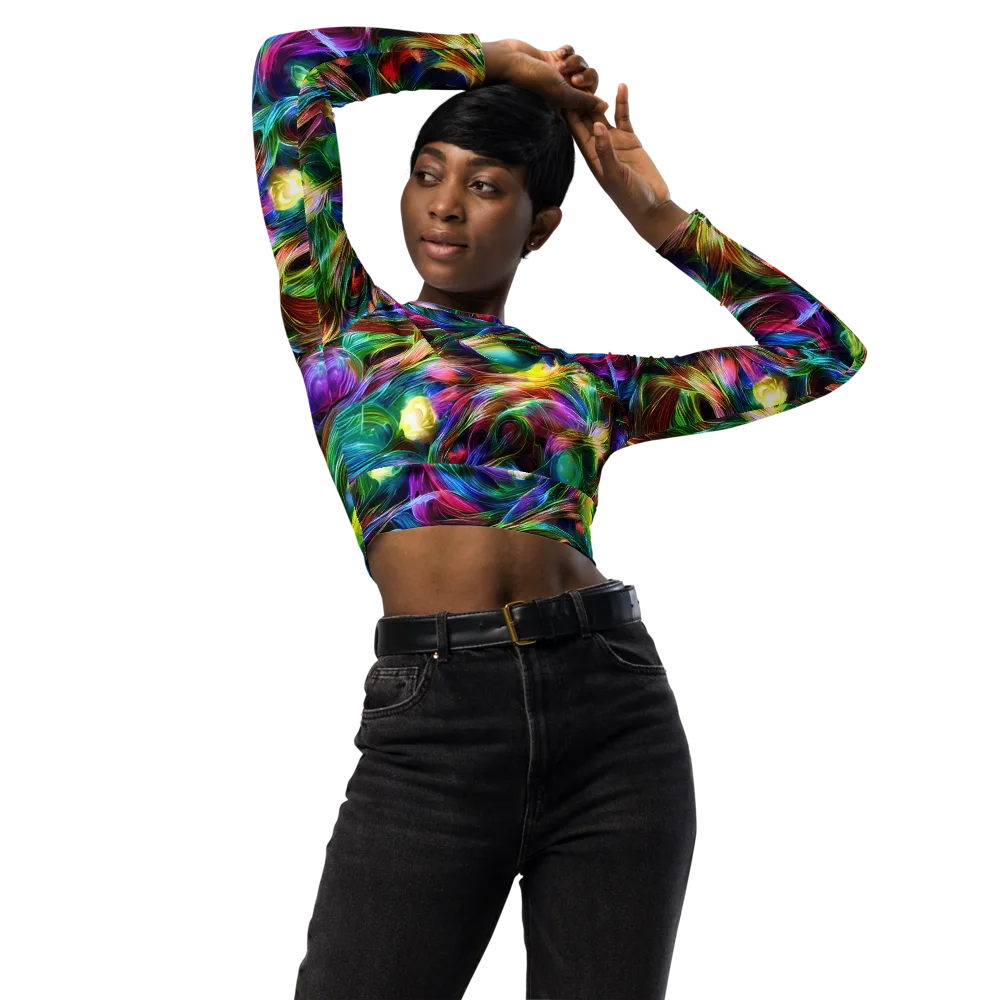 Psychedelic Velvet on Long Sleeve Crop Top — Front
