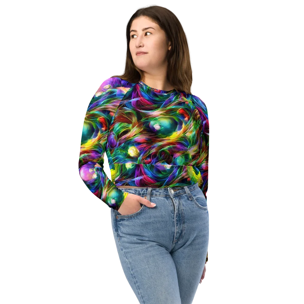 Psychedelic Velvet on Long Sleeve Crop Top — Front