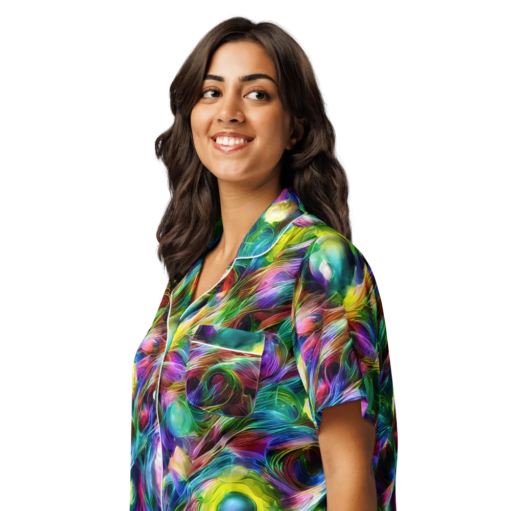 Psychedelic Velvet on Women's Short Sleeve Pajama Top — Left Front