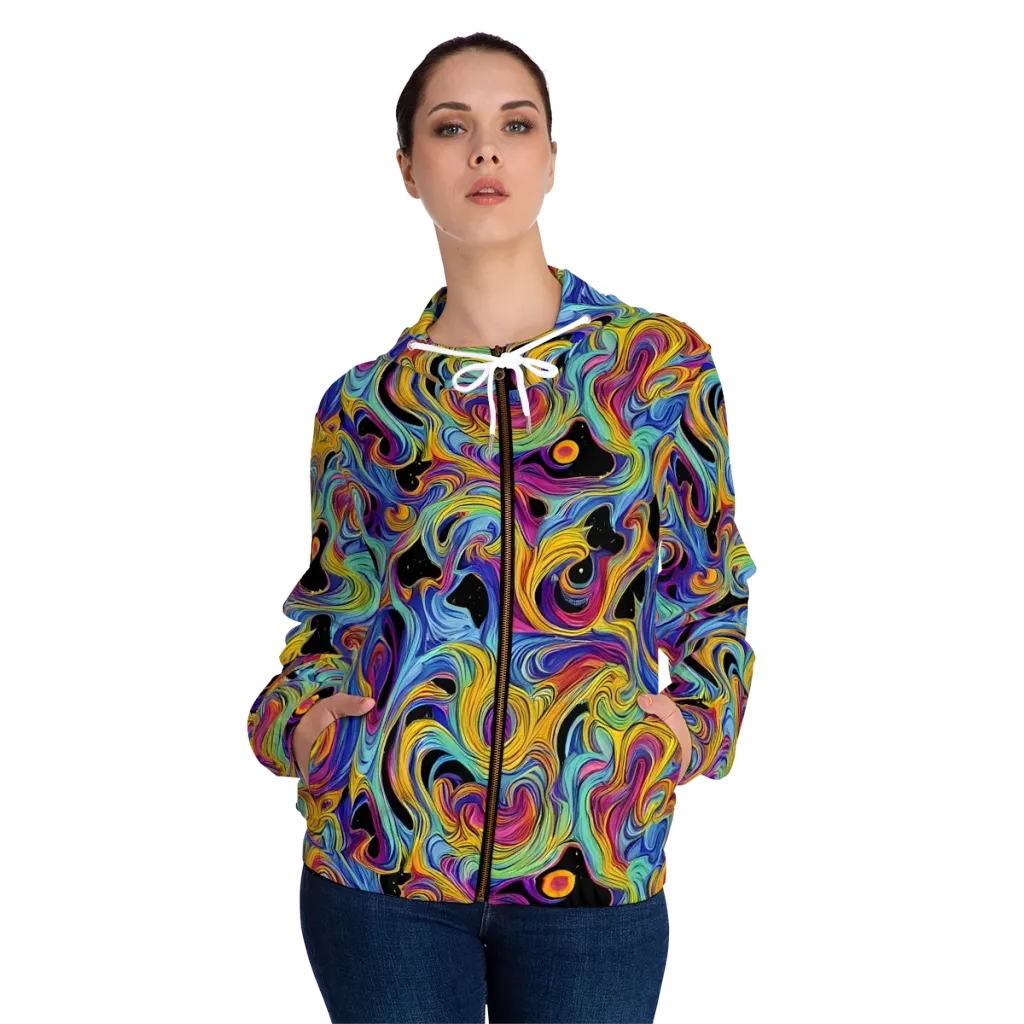 Aurora Ink on Women's Full-Zip Hoodie — Front On Person