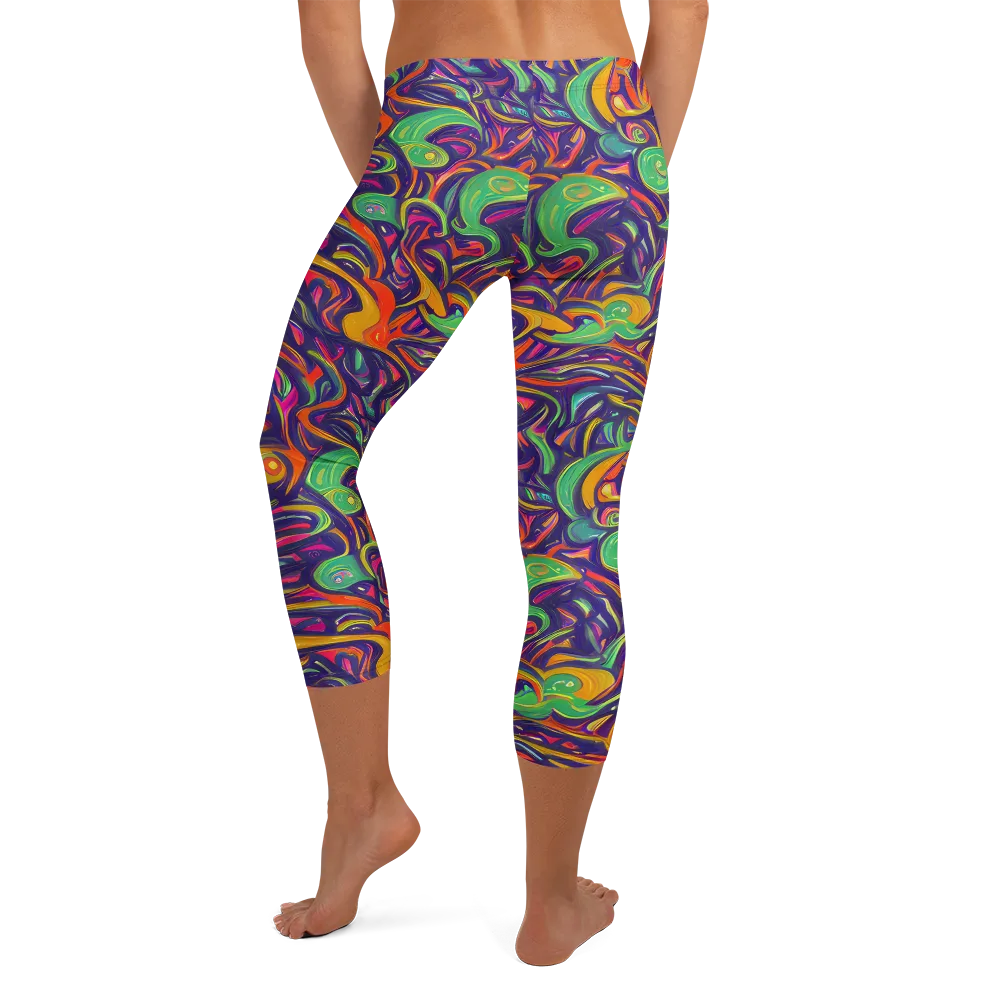 Psychedelic Ribbons on Capri Leggings — Back