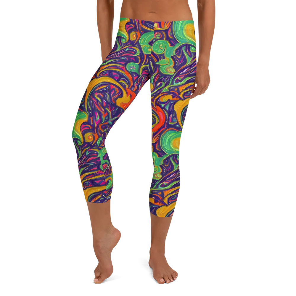 Psychedelic Ribbons on Capri Leggings — Front