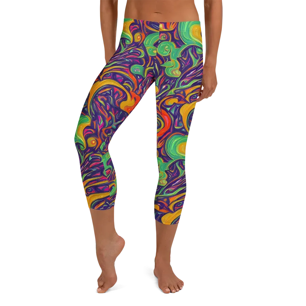 Psychedelic Ribbons on Capri Leggings — Front