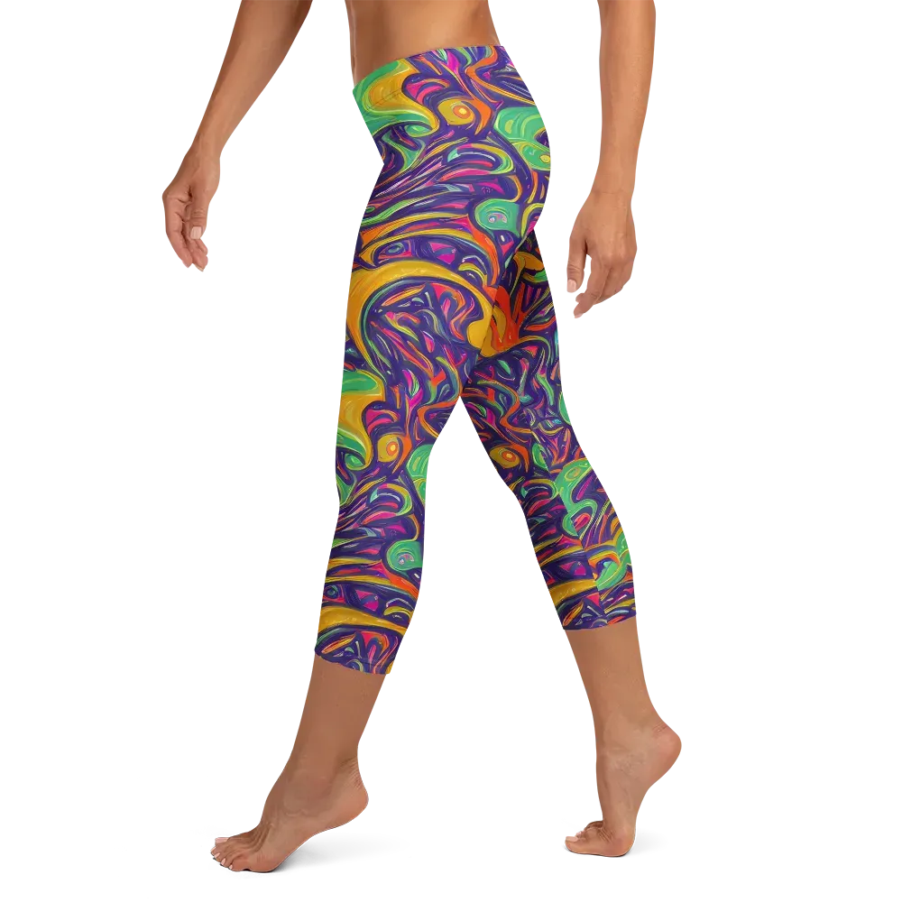 Psychedelic Ribbons on Capri Leggings — Left
