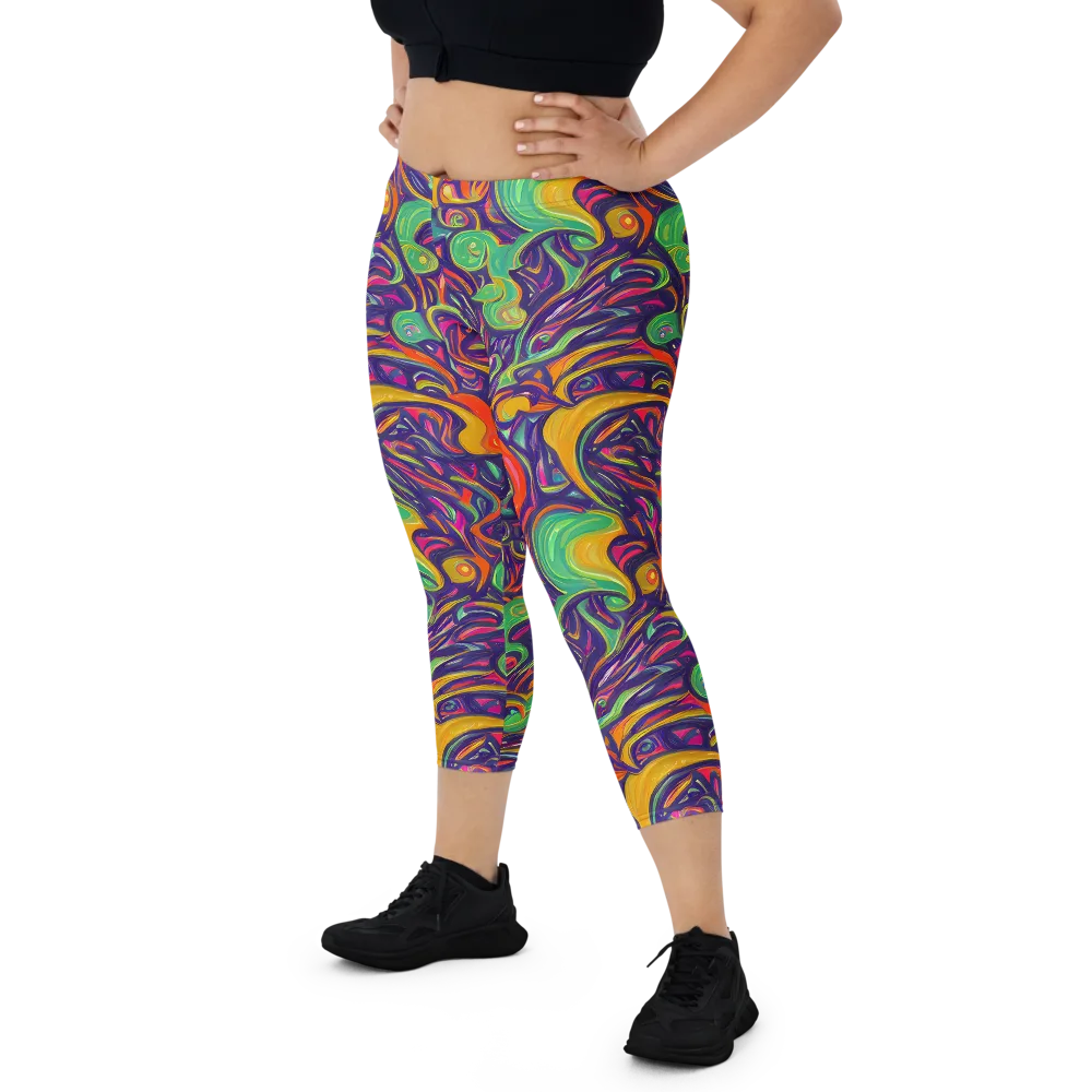 Psychedelic Ribbons on Capri Leggings — Front
