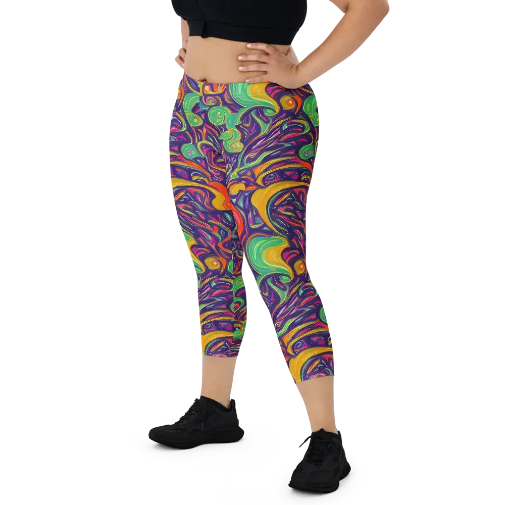 Psychedelic Ribbons on Capri Leggings — Front