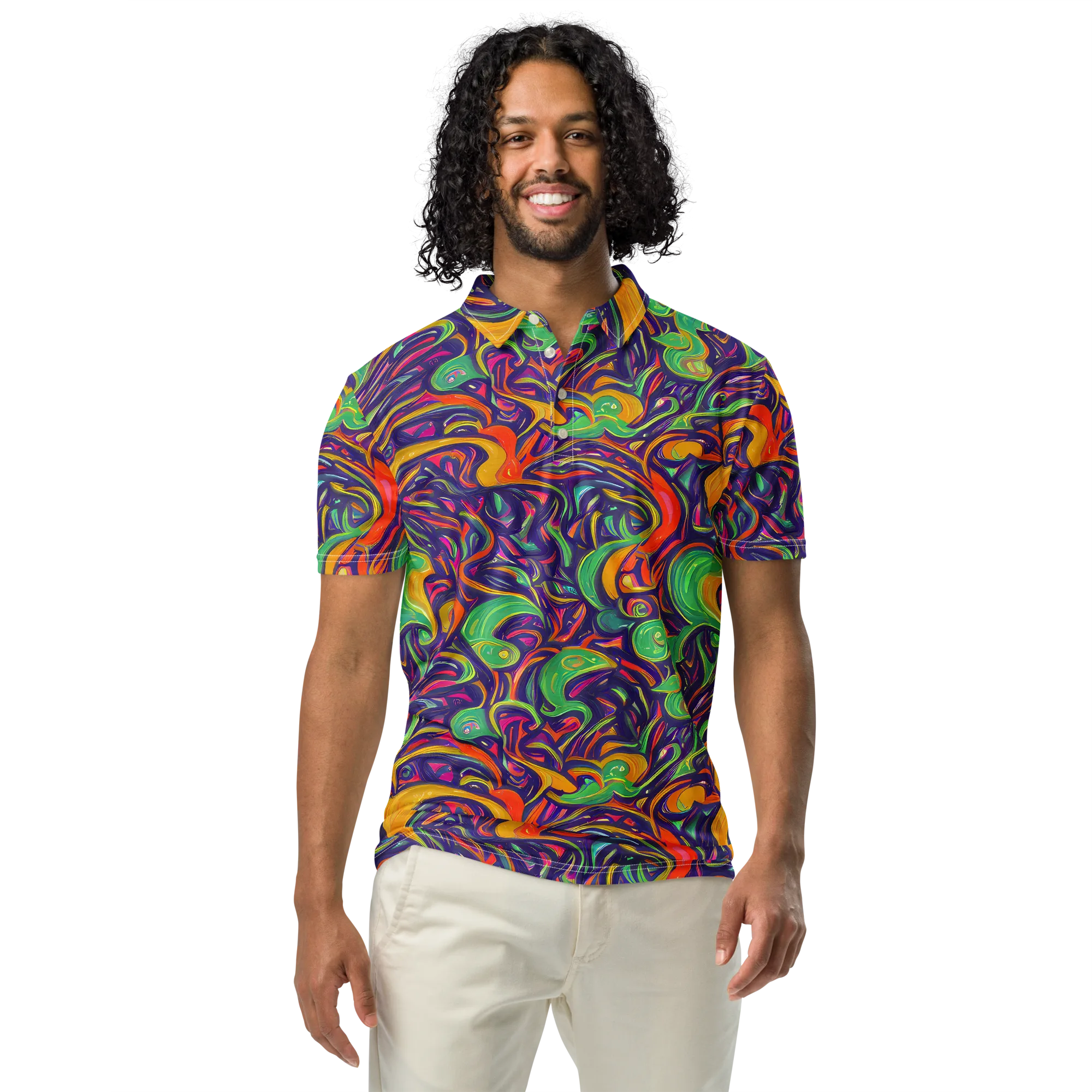 Psychedelic Ribbons on Men's Slim Fit Polo Shirt — Front