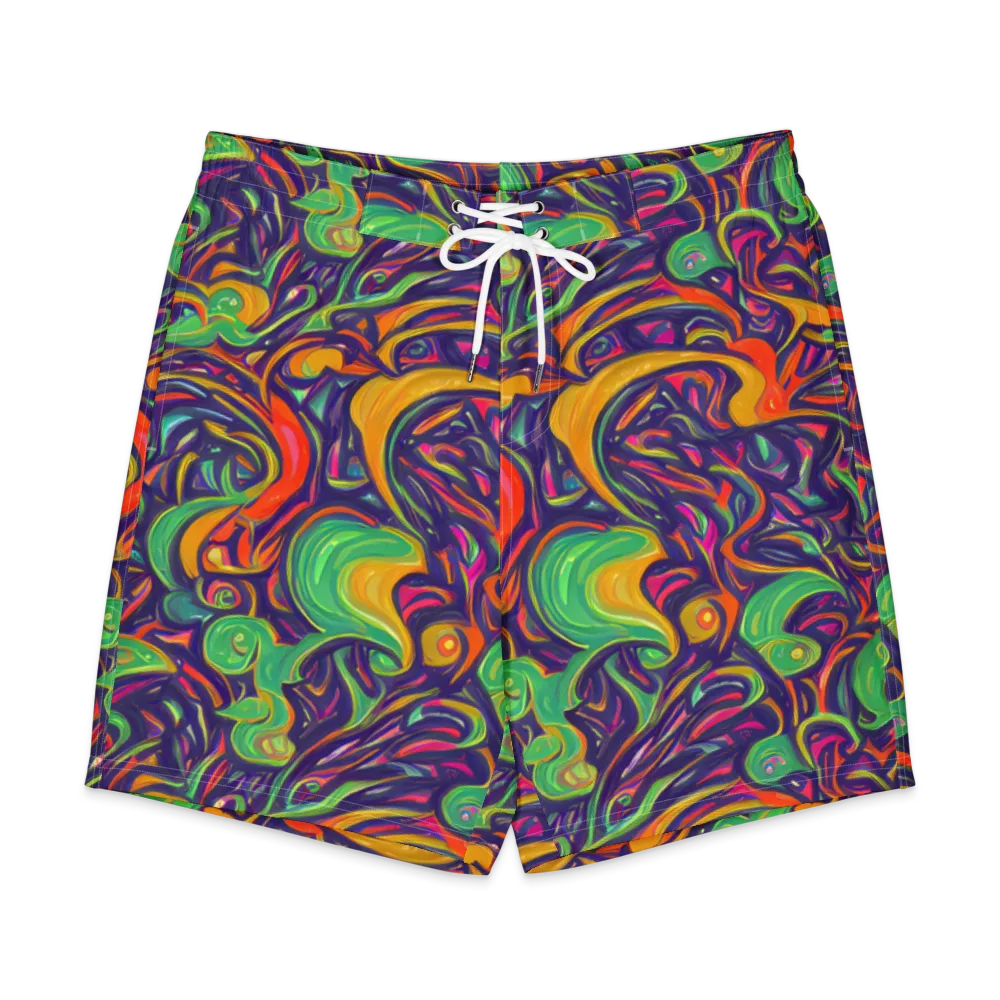 Psychedelic Ribbons on Men's Board Shorts — Front