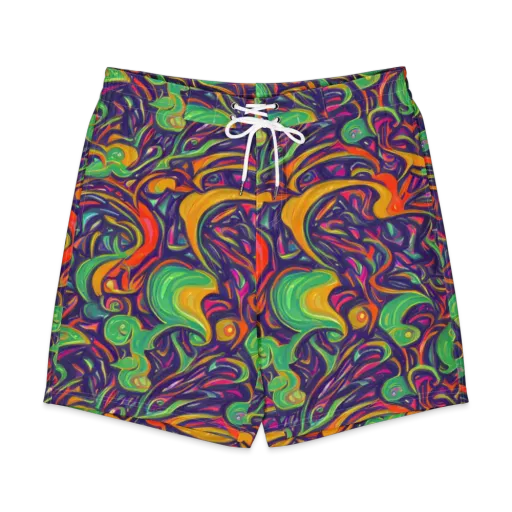 Psychedelic Ribbons on a Men's Board Shorts