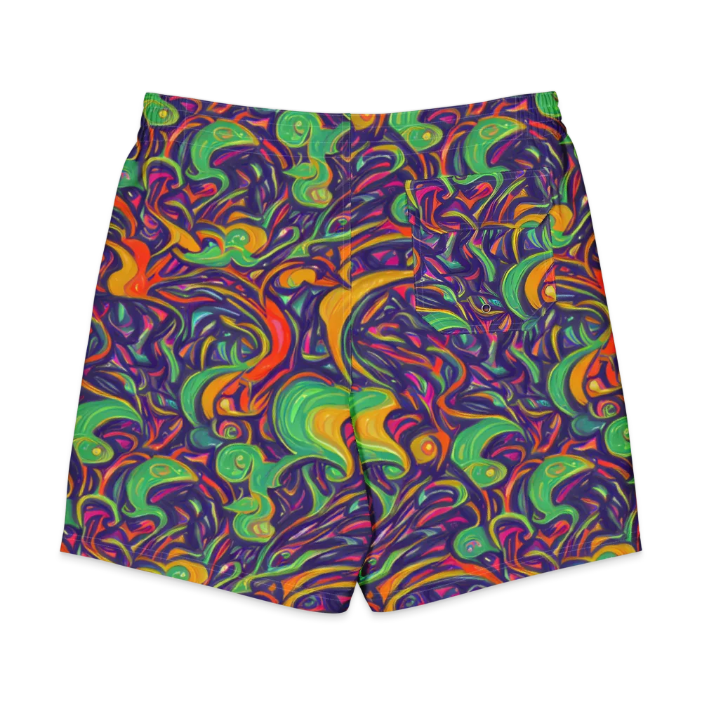 Psychedelic Ribbons on Men's Board Shorts — Back