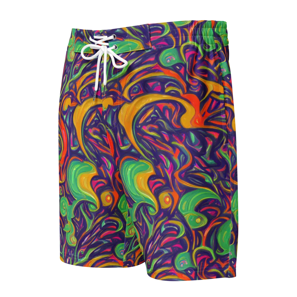 Psychedelic Ribbons on Men's Board Shorts — Front