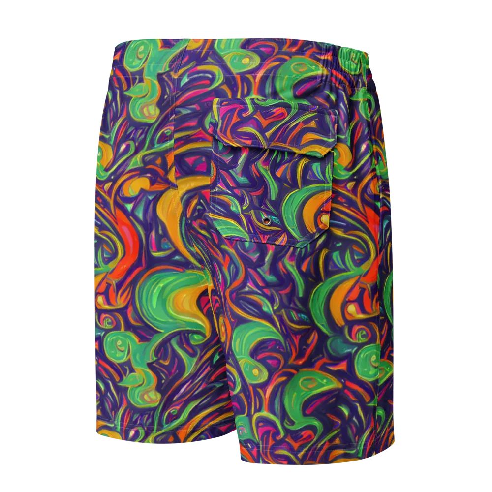 Psychedelic Ribbons on Men's Board Shorts — Back