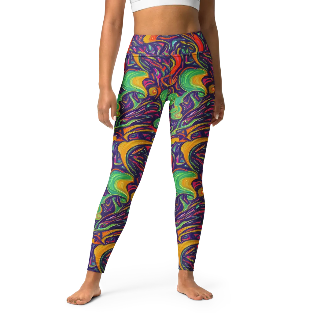 Psychedelic Ribbons on Yoga Leggings — Front