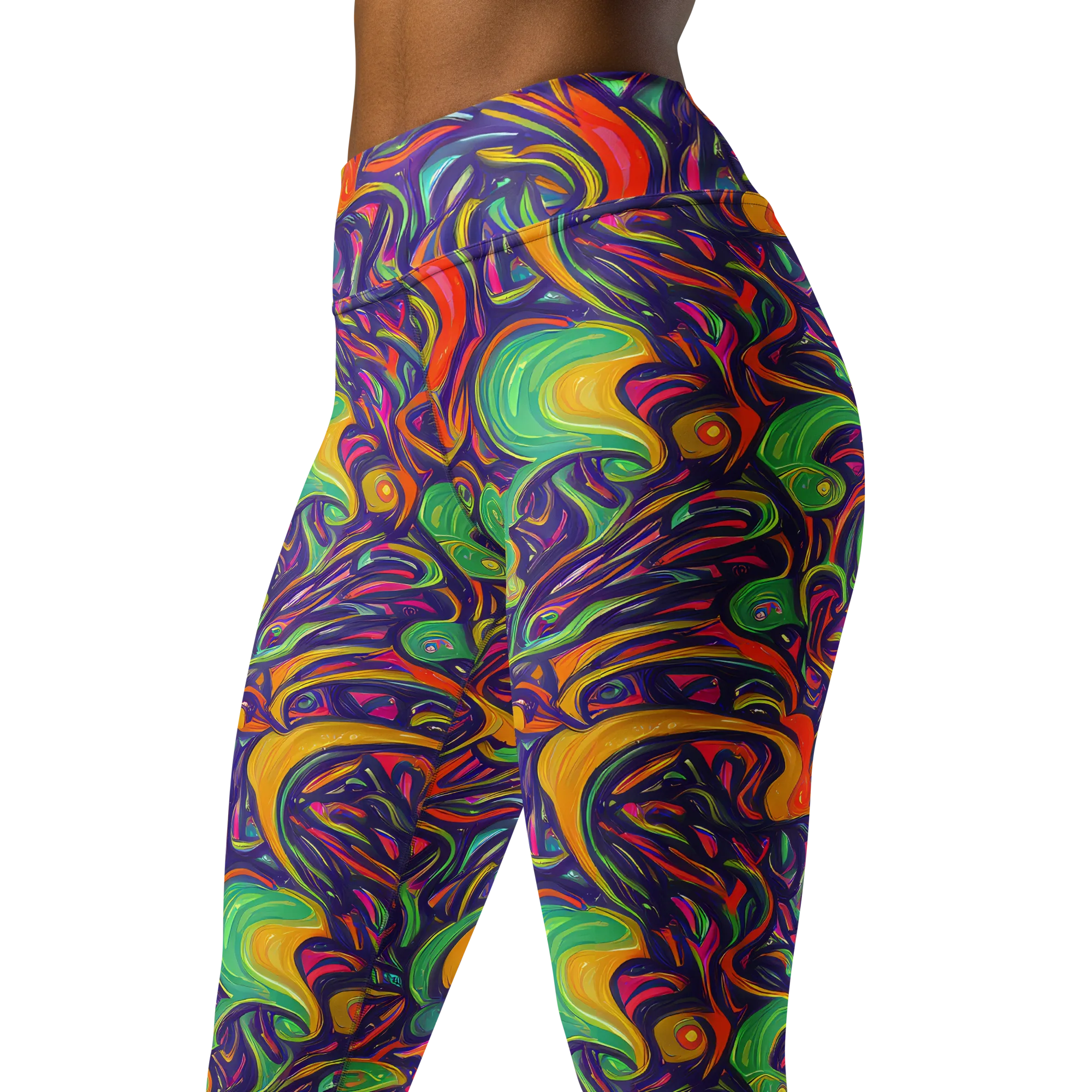 Psychedelic Ribbons on Yoga Leggings — Left Front
