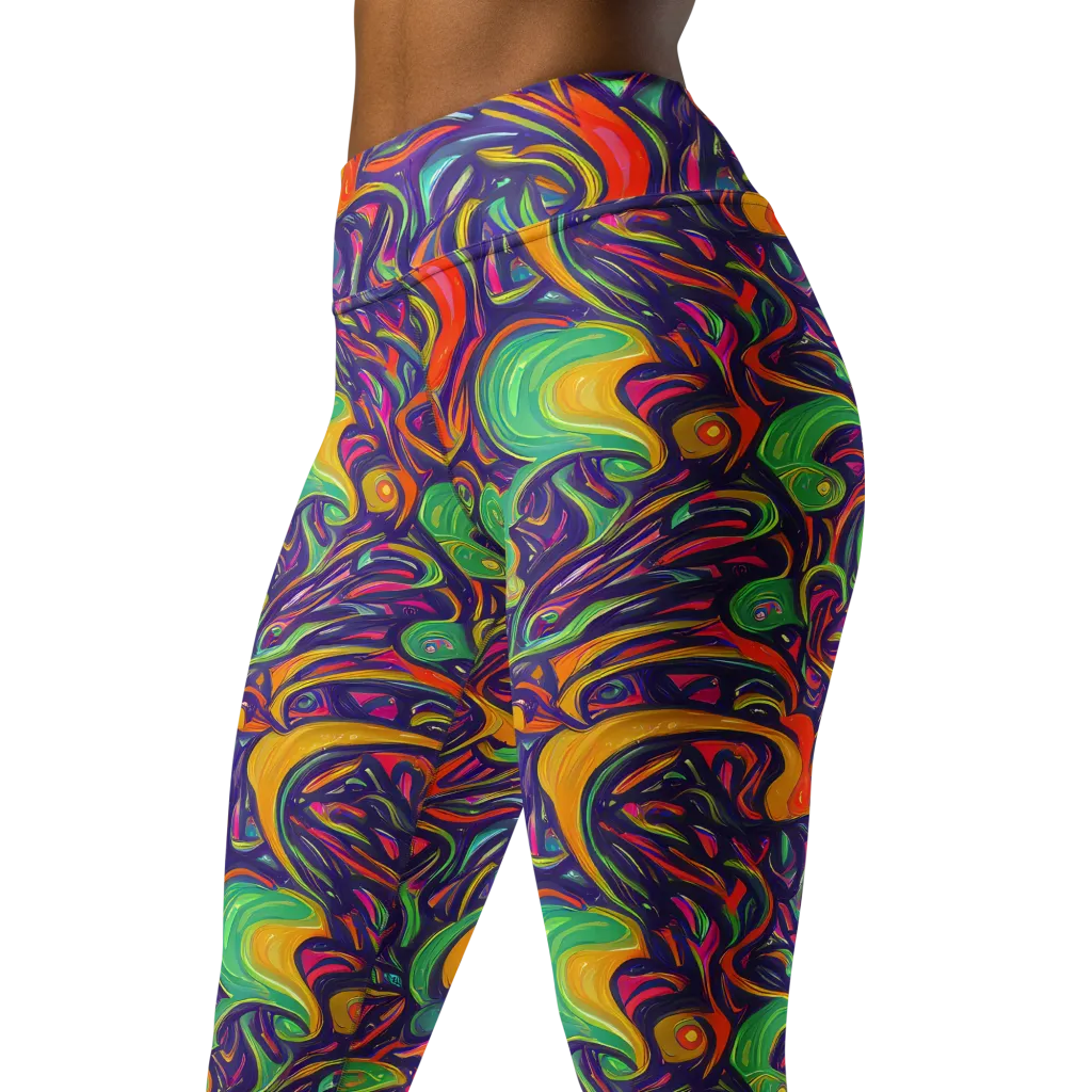 Psychedelic Ribbons on Yoga Leggings — Left Front