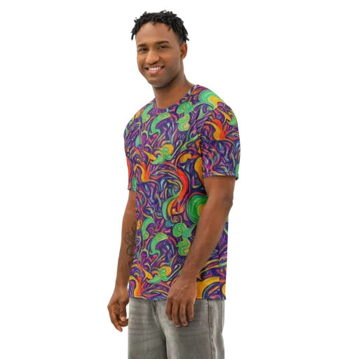 Psychedelic Ribbons on a Men's Cotton Crew Neck T-Shirt